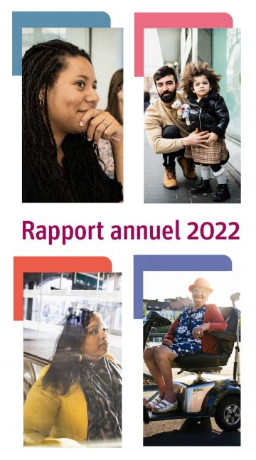 Couvertures des 4 parties du rapport annuel 2022 d’Unia 